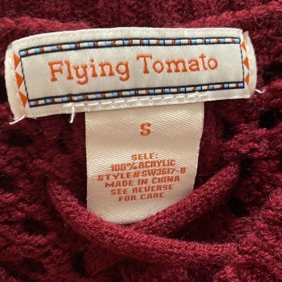 Flying Tomato Burgundy Open Knit Sweater Lace Up - Picture 4 of 4